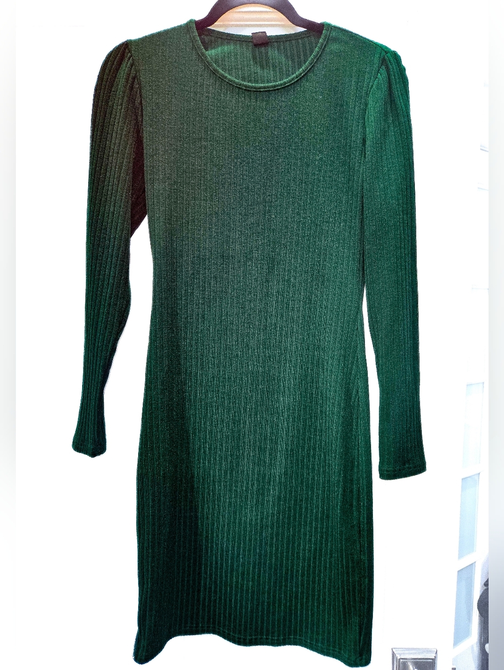 Emerald Green Ribbed Long Sleeve Knit Dress
